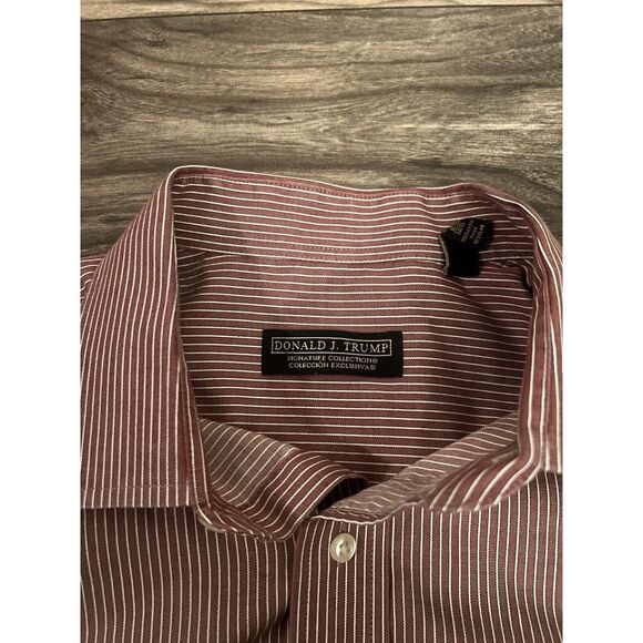 Donald J Trump Signature Collection Dress Shirt 16 1/2 34/35 Red Striped 198 - Picture 3 of 4